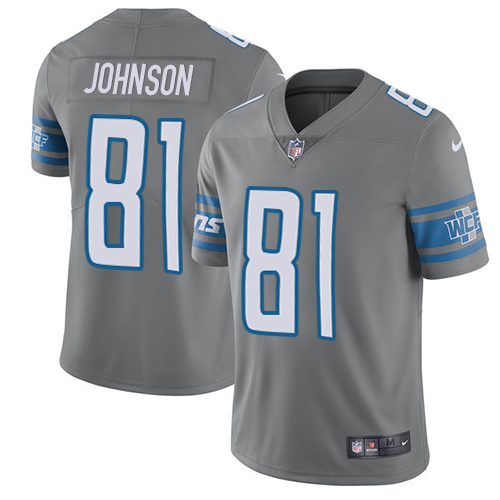 Nike Lions #81 Calvin Johnson Gray Men's Stitched NFL Limited Rush Jersey - Click Image to Close